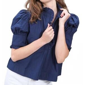 NEW NAVYBLEU westport ruffled neck top in navy